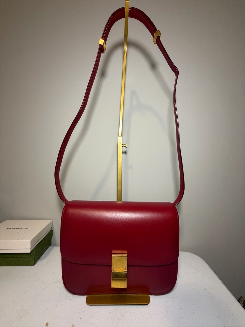 Celine Burgundy Leather Crossbody with Gold-Tone Lock